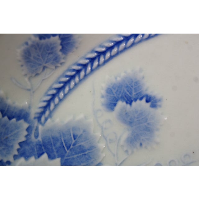 Ceramic Antique Blue & White Scalloped Maple Leaf Serving Tray Platter Dish For Sale - Image 7 of 10