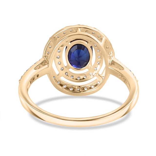 Not Yet Made - Made To Order 14k Gold Blue Sapphire Halo Diamond Ring Size 7 For Sale - Image 5 of 12