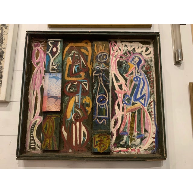 Pink 1970s Abstract Colorful Acrylic Painting on Found Wood For Sale - Image 8 of 12