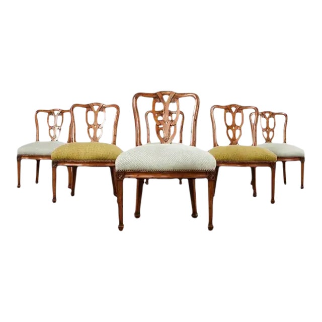 Set of Six Italian Chippendale Style Walnut Dining Chairs For Sale