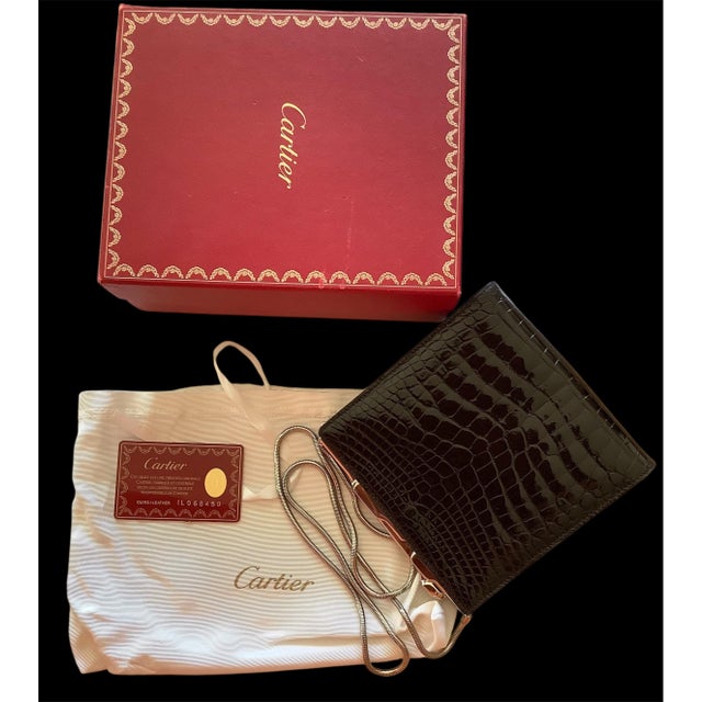 Metal 1990s Cartier Panthere Alligator Embossed Leather Clasp Shoulder Evening Clutch Bag For Sale - Image 7 of 8