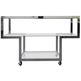 Milo Baughman Mid-Century Chrome & Glass Bar Cart For Sale