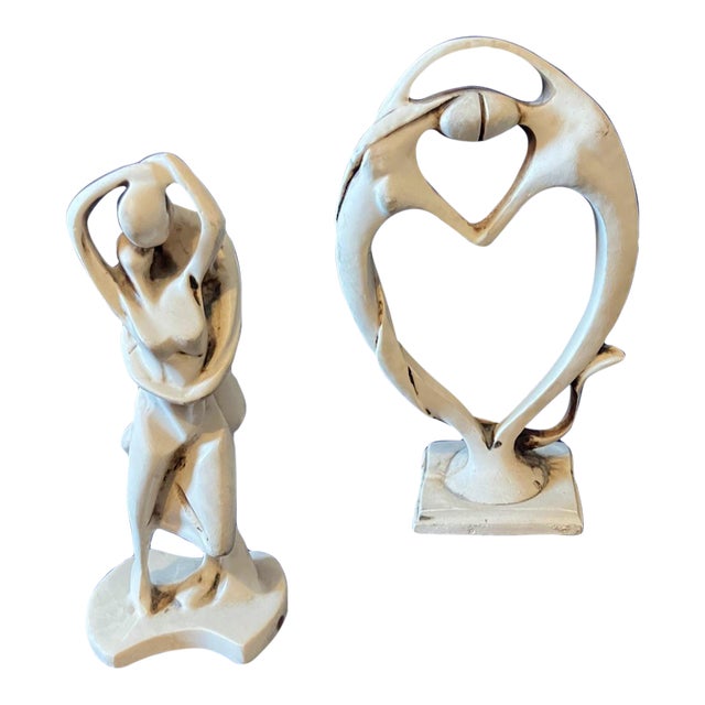 1960s f​Mid-Century Modern A. Santini Italy Signed Alabaster Sculptures - A Pair For Sale