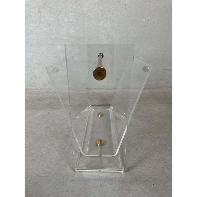 Hollywood Regency Vintage Acrylic and Brass Magazine Holder For Sale - Image 3 of 9