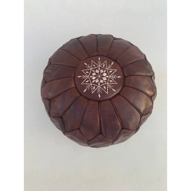 Brown Coffee Moroccan Leather Pouf Cover For Sale - Image 10 of 10
