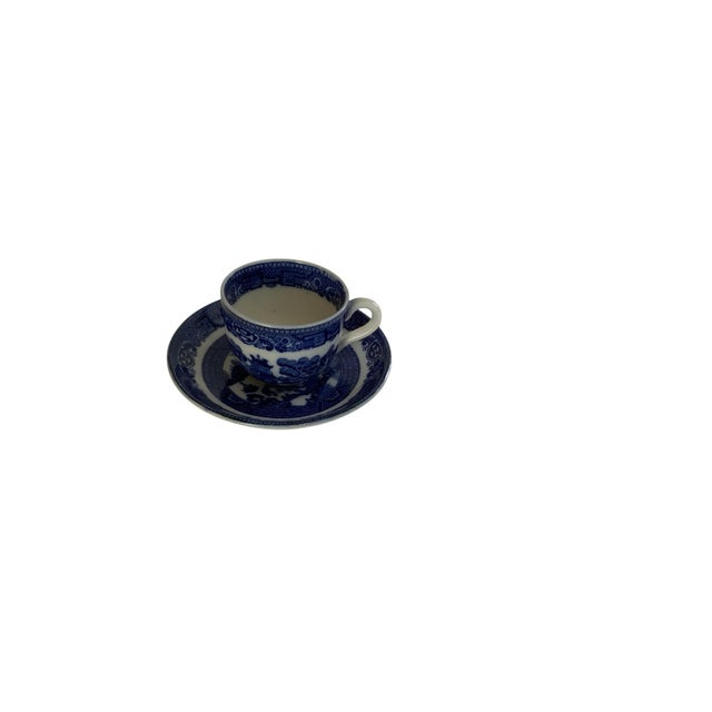 Antique Allertons Blue Willow Transferware Demitasse Espresso Cup & Saucer Made in Staffordshire England C. 1930s For Sale - Image 4 of 5