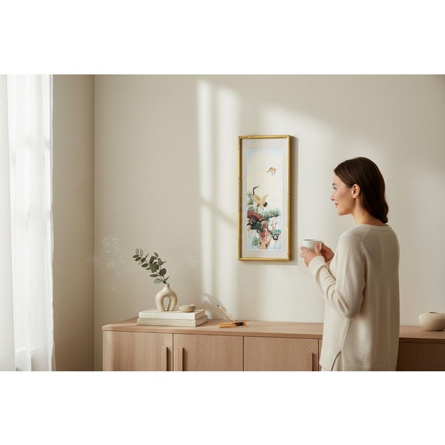 Mid Century Japanese Crane Fiber Art Wall Panel-Framed-Textural Natural Collage For Sale - Image 6 of 10