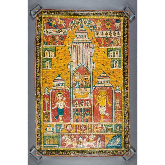 19thC Jain Painting India Orissa Indian Natural Pigments Oil on Canvas Antique Polychrome For Sale - Image 9 of 12