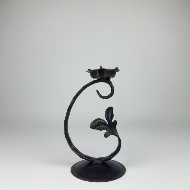 Rustic Verdant Candlestick | Handcrafted Metal Leaf Design Candle Holder for Botanical Decor For Sale - Image 3 of 7