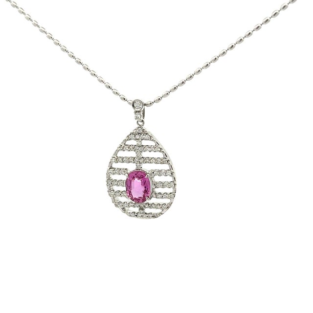 2.16 Carat Pink Sapphire Diamond 18k White Gold Pendant Necklace For Sale - Image 4 of 7