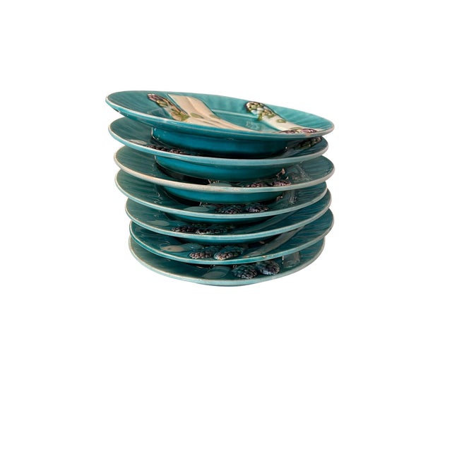 Luneville French Majolica Depose KG Luneville Asparagus Plates - Set of 7 For Sale - Image 4 of 18