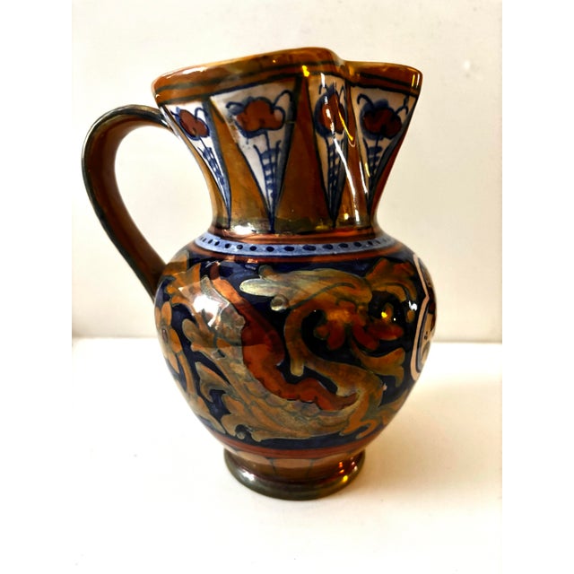 Late 20th Century Vintage Italian Majolica Luster Griffin Pitcher, Hand-Painted Renaissance Revival For Sale - Image 5 of 10