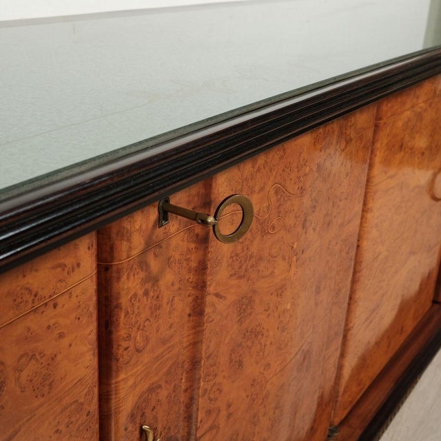 Vintage Wooden Sideboard with Decorated Glass Top and Bar Compartment For Sale - Image 5 of 18