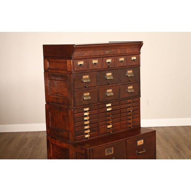 Yawman & Erbe Antique Oak Multi-Drawer File Cabinet For Sale - Image 9 of 18