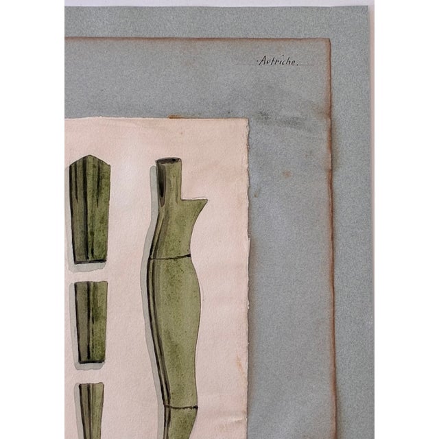 Verdigris Antique Austrian Museum Watercolor c.1900 Bronze Age Tools Scientific Art c.1900 For Sale - Image 8 of 13