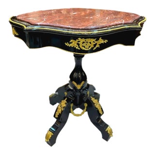 French Baroque Marble Top Table – Ornate Gold Leaf Details & Luxury European Design For Sale