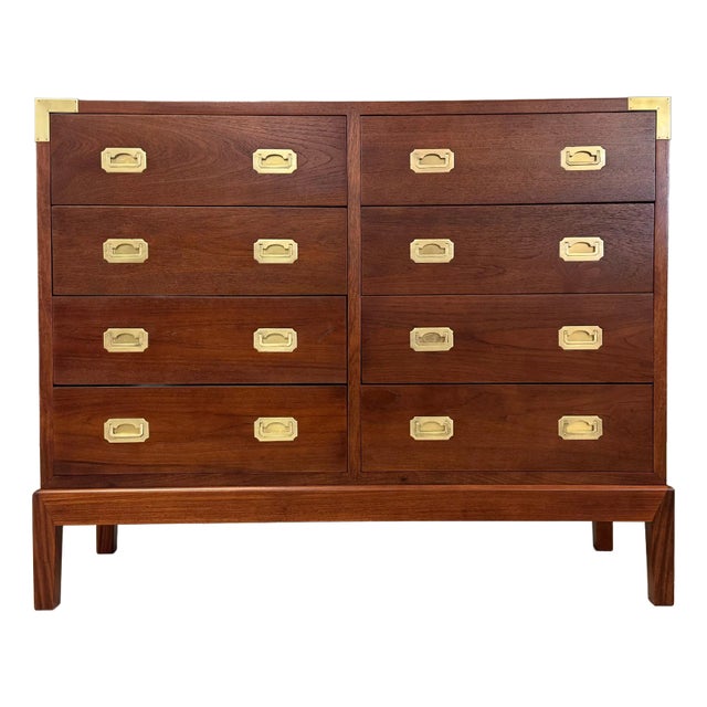 1960s Refinished Solid Teak and Brass Campaign Dresser For Sale