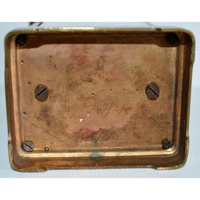 Brass Corniche Carriage Clock Antique French Beveled Glass Mechanical For Sale - Image 14 of 15