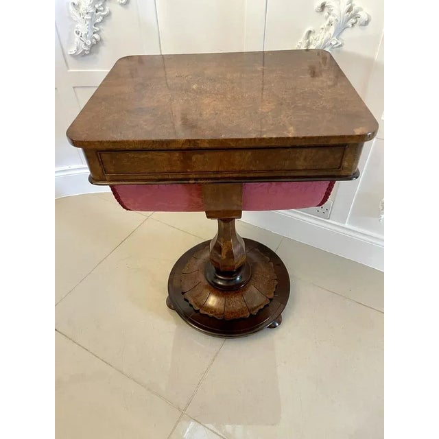 Antique Victorian Burr Walnut Freestanding Sewing Table For Sale - Image 5 of 18