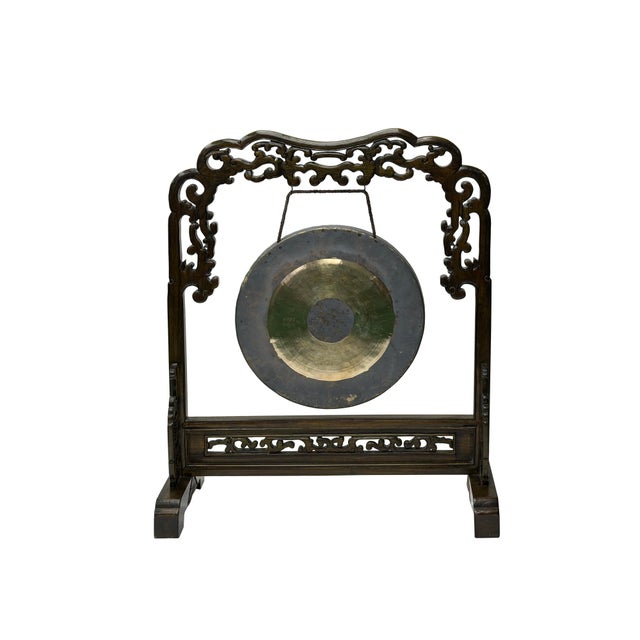 Chinese Distressed Brown Cloud Scroll Wood Gong Display Rack For Sale - Image 4 of 10