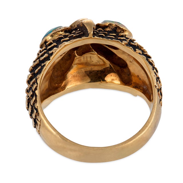 Mid Century Opal 14k Yellow Gold Owl Ring, Size 6.25 For Sale In Los Angeles - Image 6 of 6