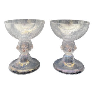 Art Nouveau Bohemian Iridescent Craquelé Glass Goblets attributed to Kralik, 1900, Set of 2 For Sale