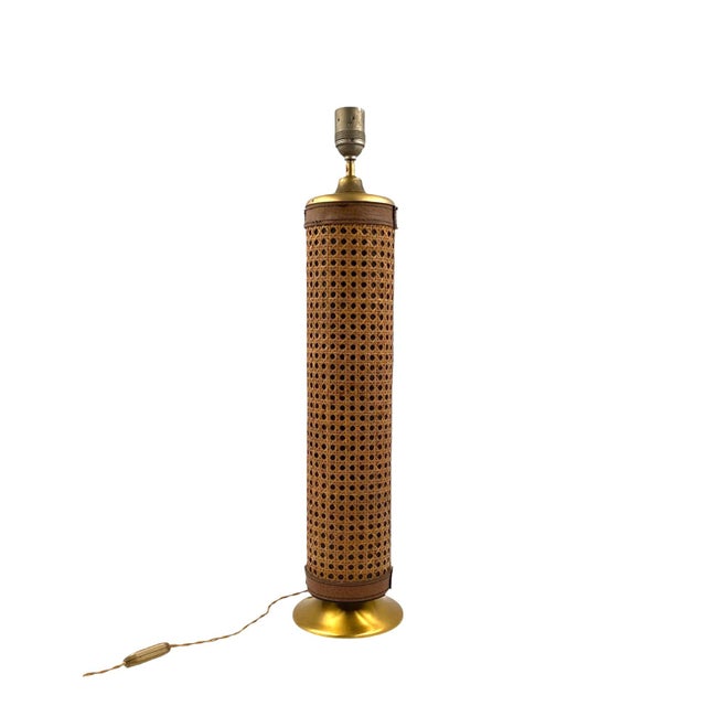Mid-Century Modern Hollywood Regency Brass and Vienna Straw Lamp Base, Italy, 1970s For Sale - Image 3 of 14
