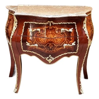French 2 Drawer Commode – Curved Bombe Chest With Marble Top For Sale