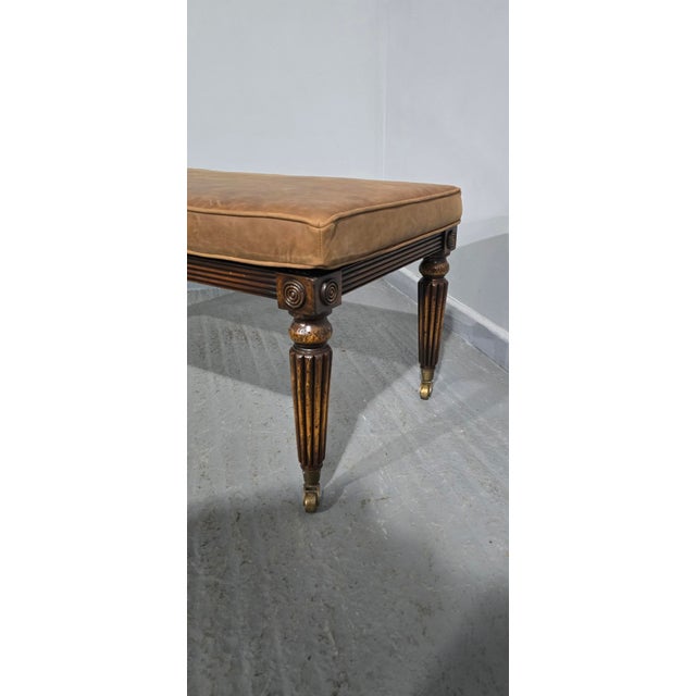 Hollywood Regency Regency Mahogany Bergère and Leather Stool, 1920 For Sale - Image 3 of 9