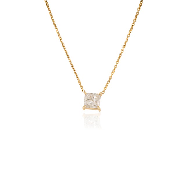 Princess-Cut Diamond Solitaire Pendant Necklace in 14k Yellow Gold For Sale - Image 4 of 15