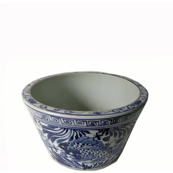 Chinese Blue and White Fish Bowl Planter For Sale - Image 9 of 9