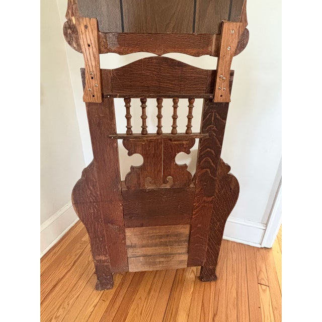 Antique American Carved Quarter-Sawn Oak Hall Tree Seat Stand With Mirror For Sale - Image 14 of 15