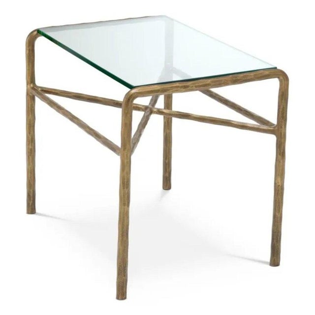 2000 - 2009 Vintage Brass Finish and Glass Side Tables, Set of 2 For Sale - Image 5 of 7