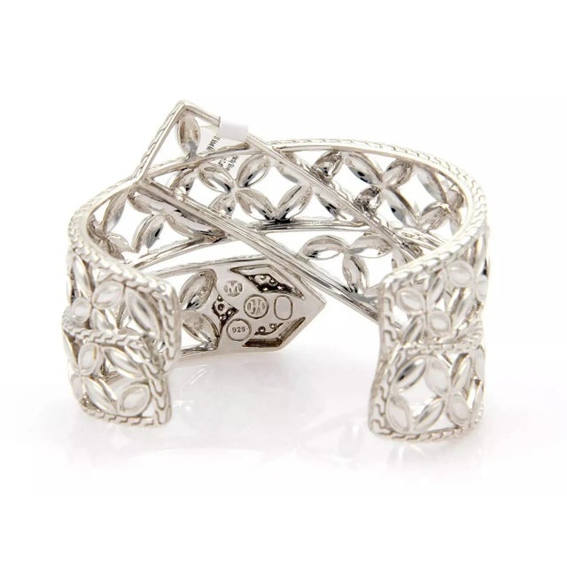 John Hardy Kawung Sterling Silver & Diamonds Open Floral Design Cuff Bangle For Sale - Image 4 of 4