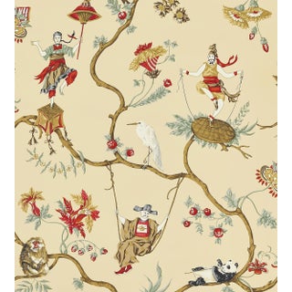 The House of Scalamandré Ming Circus Wallcovering, Multi on Tea For Sale