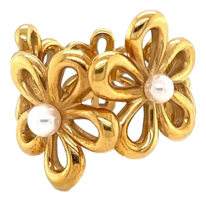 Mikimoto Pearls 18k Yellow Gold Daisy Flower Ring Size 6.5