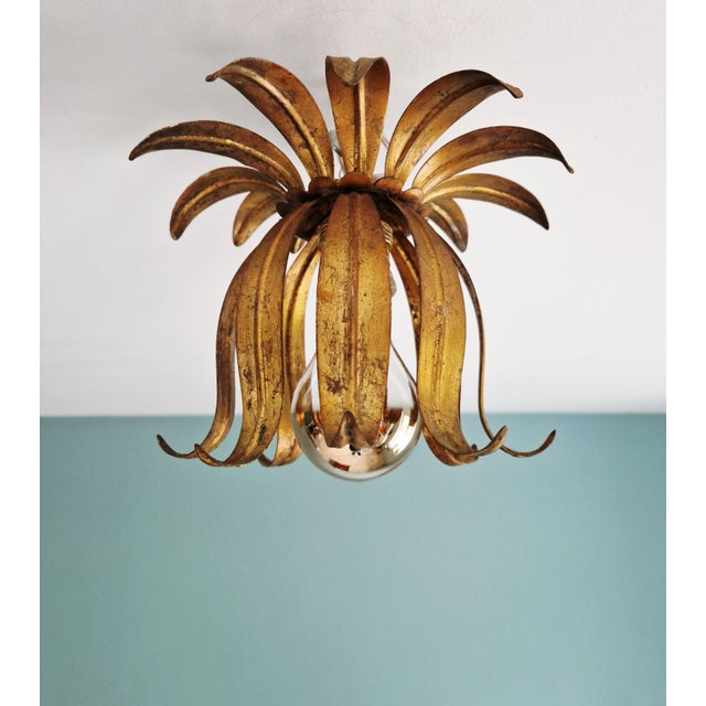 Metal Italian Floral Ceiling Light in Gilded Metal, 1960s-1970s For Sale - Image 7 of 14