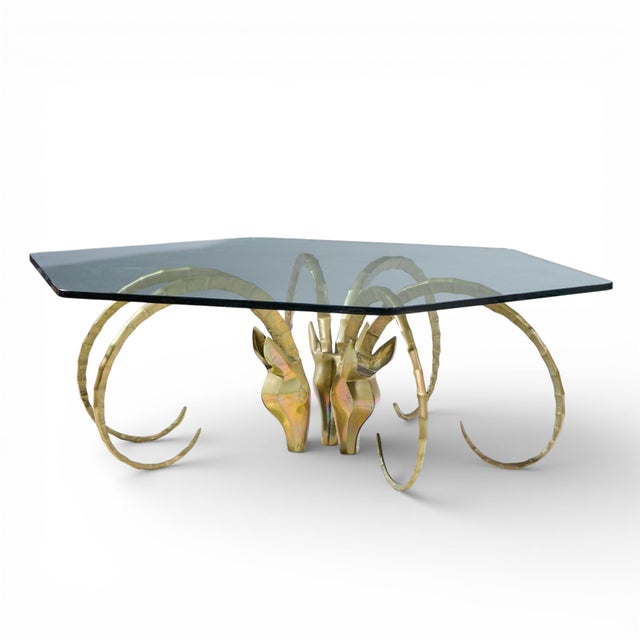 Alain Chervet Alain Chervet Mid Century Brass Ibex Glass Top Coffee Table For Sale - Image 4 of 5