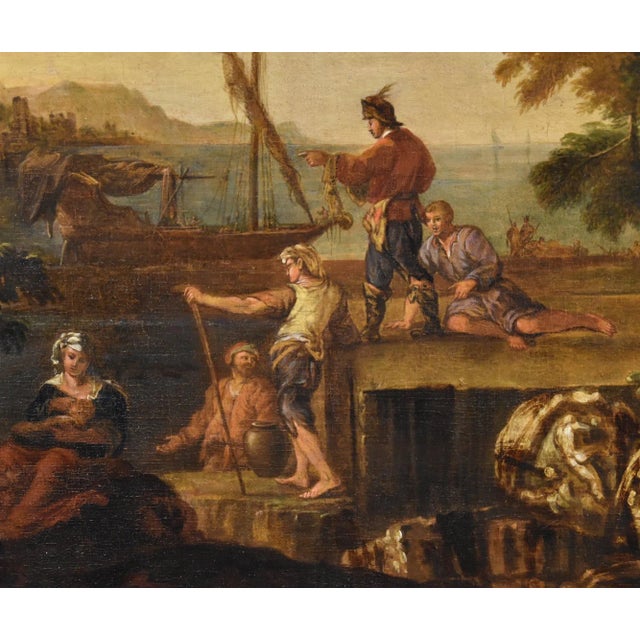 Jacob De Heush, Coastal Landscape with Architectural Ruins, 1680, Oil on Canvas, Framed For Sale - Image 6 of 16