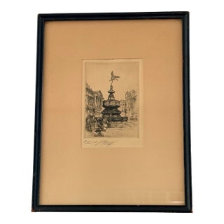 Edward J. Cherry Signed Eros Piccadilly Circus Monochrome Etching, Framed, C. 1925–1940 For Sale