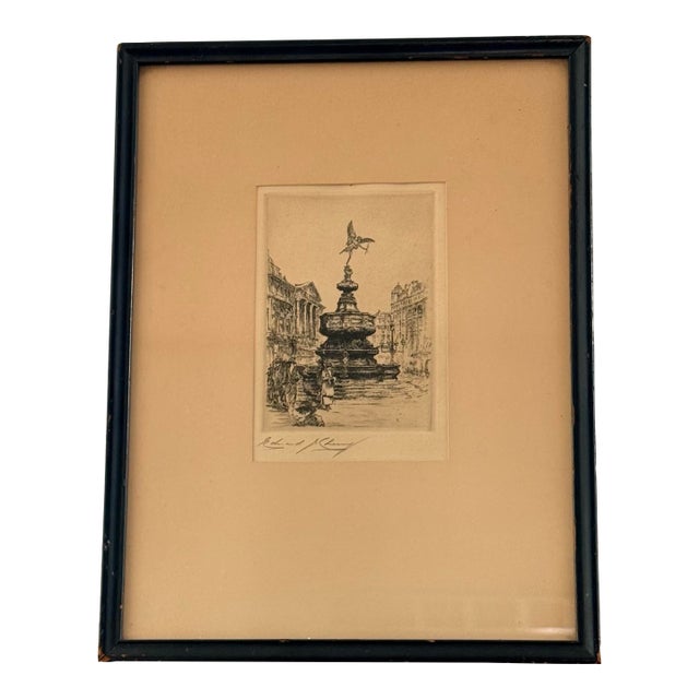 Edward J. Cherry Signed Eros Piccadilly Circus Monochrome Etching, Framed, C. 1925–1940 For Sale