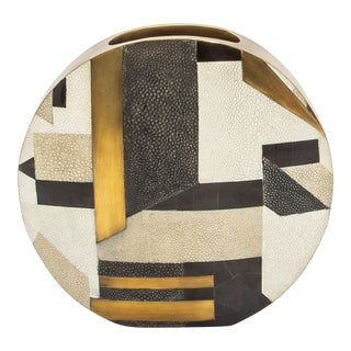Modern Vase in Shagreen With Black Shell and Brass Details by R&y Augousti For Sale