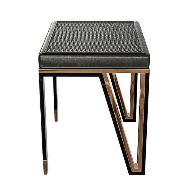 Coffee "Stella" Piano Chair With Stainless Steel, Bronze and Woven Leather For Sale - Image 8 of 8