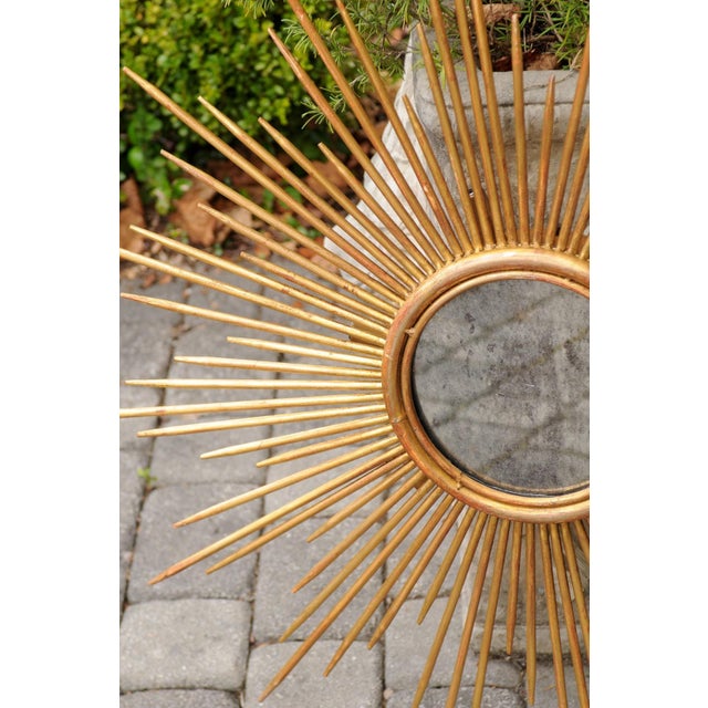 Vintage French Gilt Metal Sunburst Flush Mount Light Fixture from the 1950s For Sale - Image 9 of 11