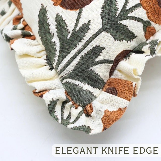 Bring a touch of artisanal charm to your living space with the Badshah Block Print Off-White Linen Boho Frill Pillow Cover...