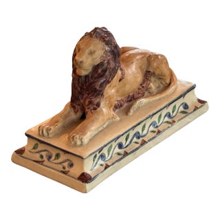 19th Century English Polychrome Pottery Lion For Sale