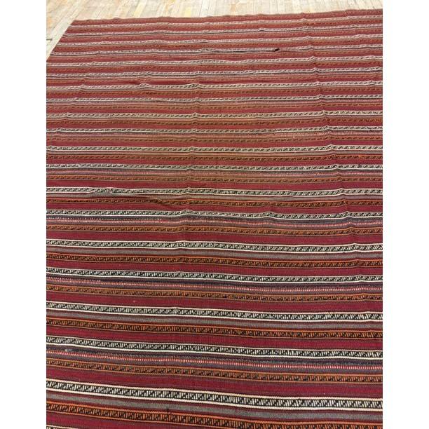 Turkish 1950s Vintage Multi Red Stripe Modern Flatweave Decorative Turkish Kilim Rug For Sale - Image 3 of 6