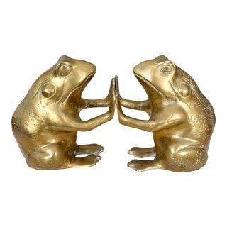 Pair Vintage Brass Andrea by Sadek Frog Bookends Rare Mid Century Design VTG MCM For Sale
