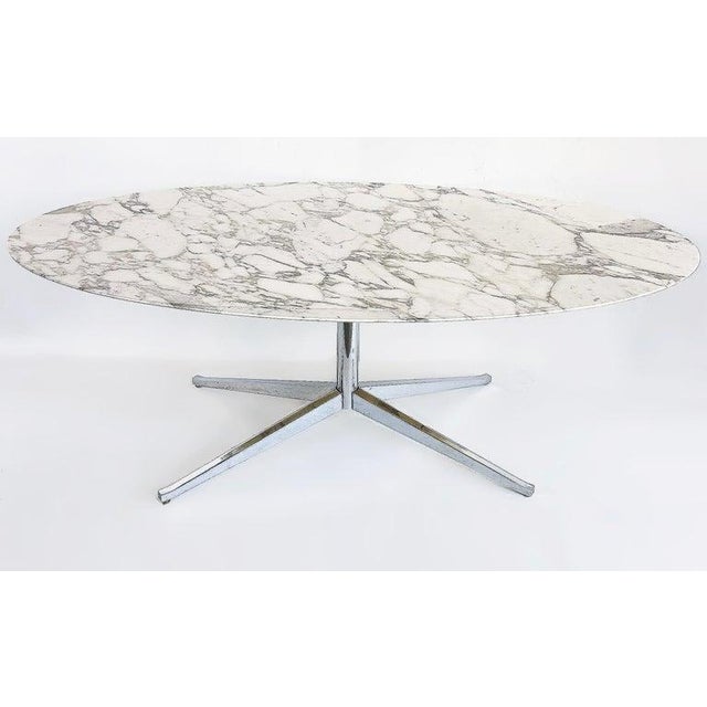 Florence Knoll Florence Knoll Oval Carrara Marble Dining Table, Signed Stainless Steel Base For Sale - Image 4 of 8
