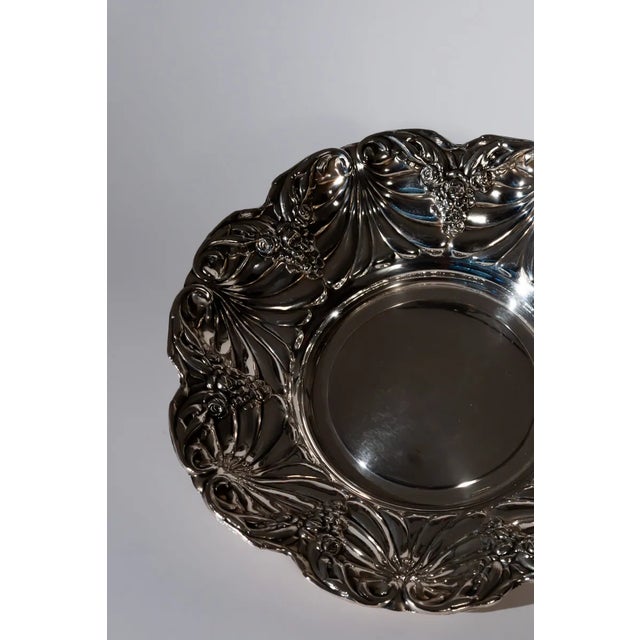 Art Nouveau Vintage Mid-Century Silver Plated Floral Tray For Sale - Image 3 of 6